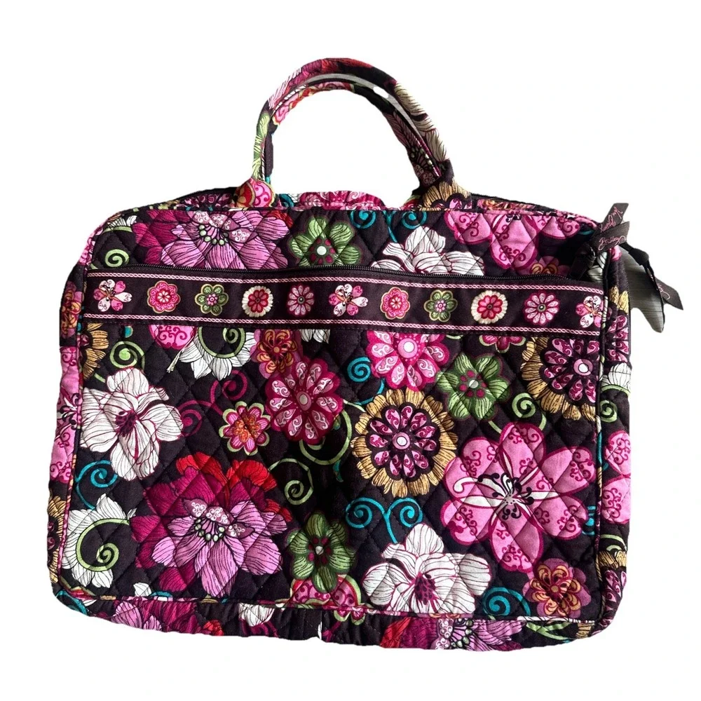 Vera Bradley Floral Quilted Multicolor Laptop Bag Women Large Zip Outer Pockets